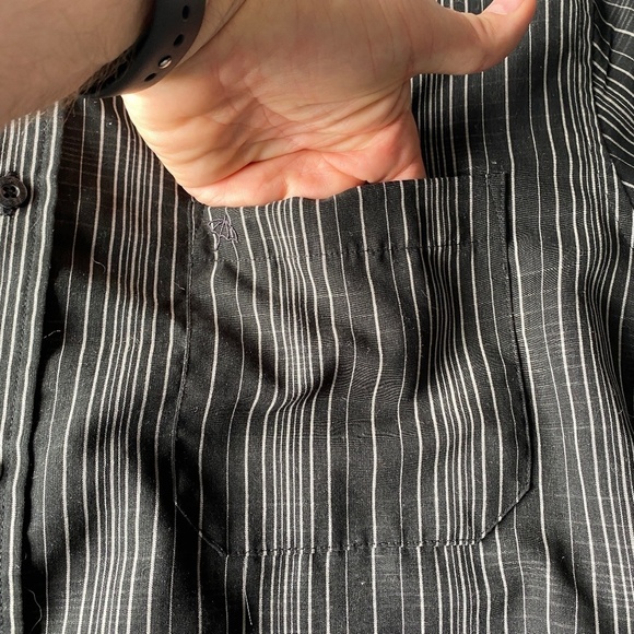 Arnold Palmer Men's Black Long Sleeve Button Up Shirt Line Patterned‎ Size Large - Picture 5 of 12